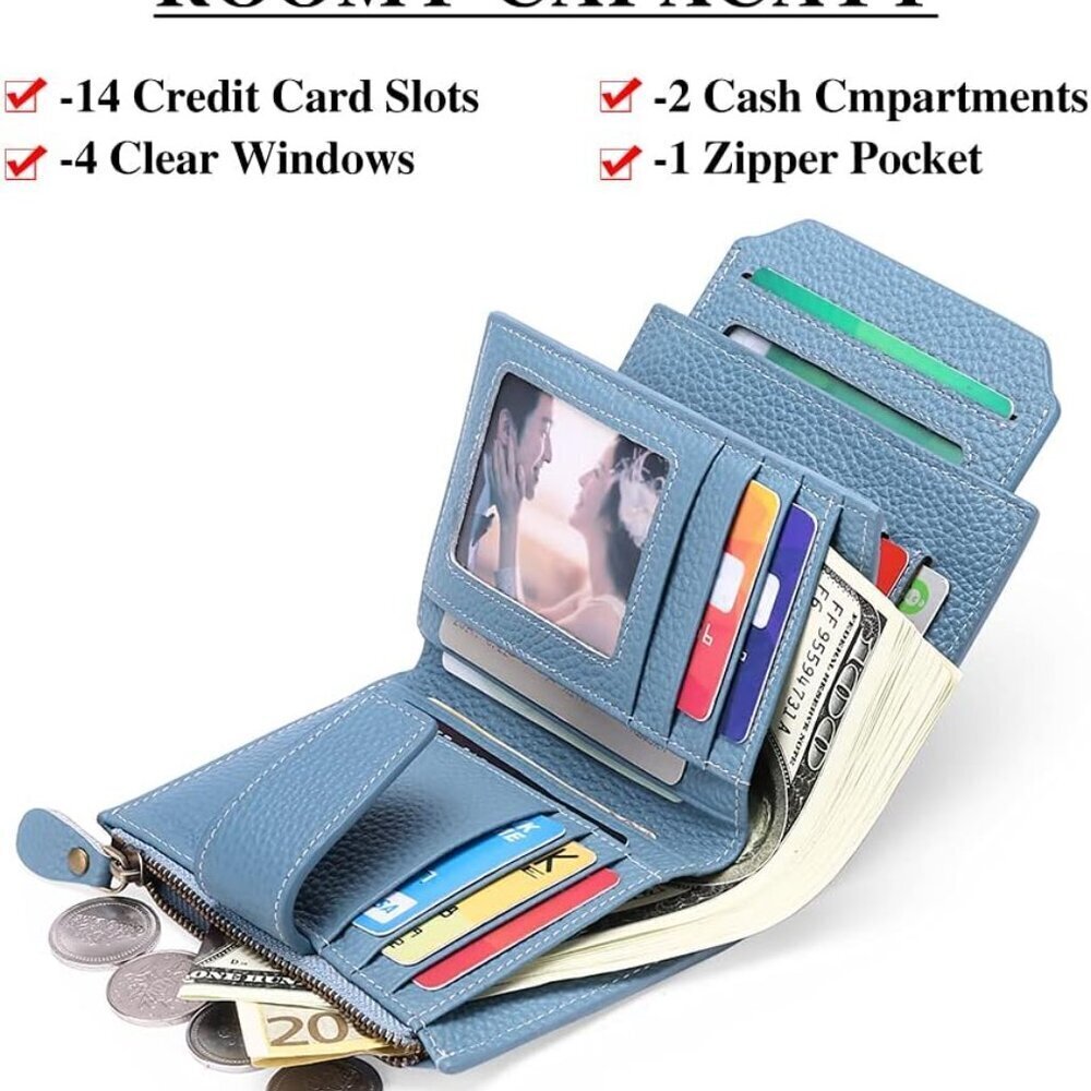 Leather RFID Wallet for Women Bifold Compact Small Purse with Card Slots - Picture 3 of 6